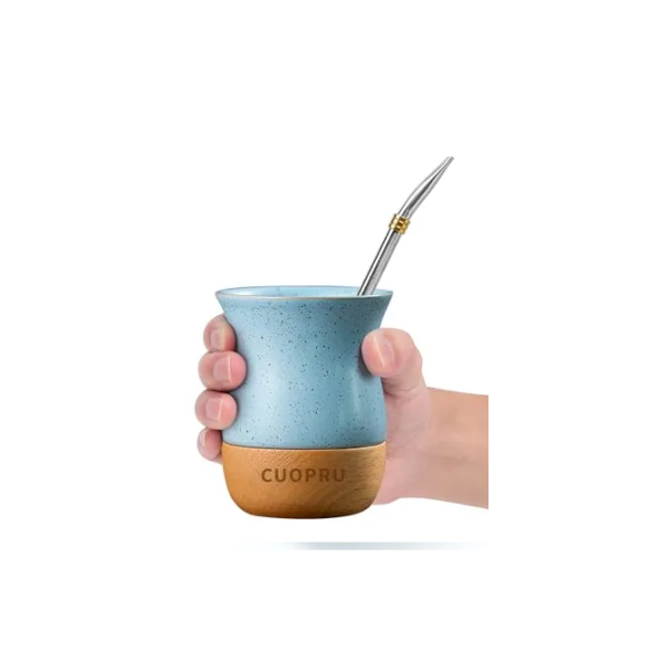 Mate De Cerámica Base De Madera