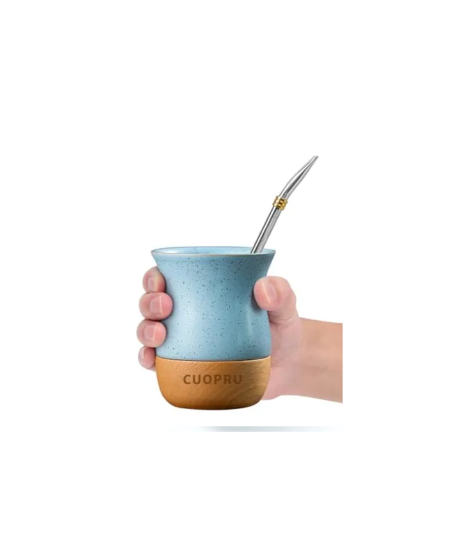 Mate De CerĂ¡mica Base De Madera