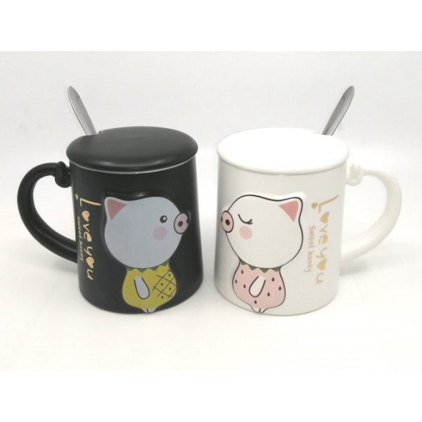 Set 2 Tazas Pig SWEET LOVE Negra y Blanca