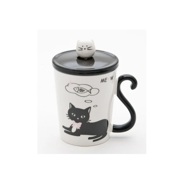 Taza de Gato con Tapa y Cuchara